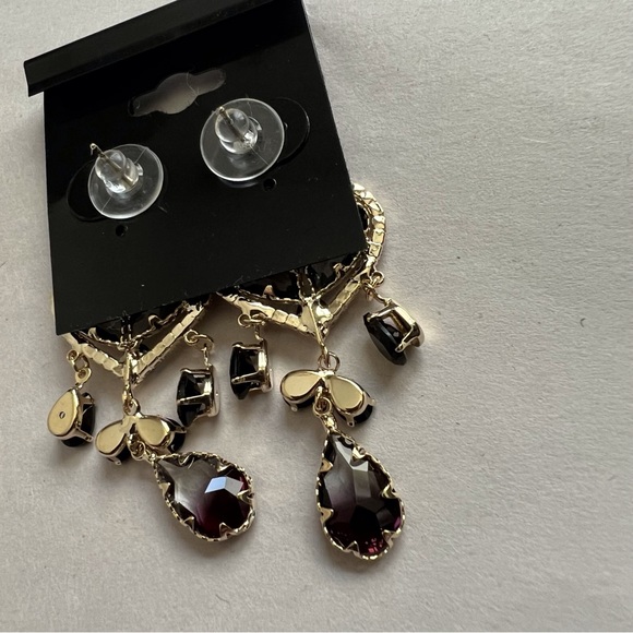 Gold Tone Earrings Black Ombré Heart Dangle Bling Rhinestone Sterling 925 Post - Picture 3 of 5